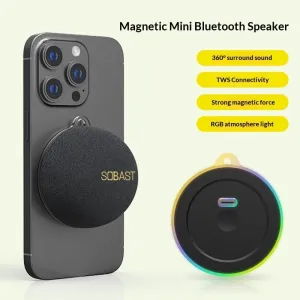 SOBAST S20 Magnetic Wireless bluetooth Speaker Mini Portable Speaker 360 Surround Sound RGB Light TWS Phone Stand Outdoors Speakers