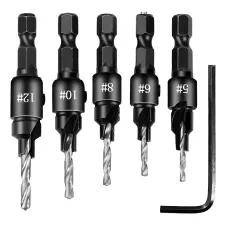 5pcs Countersink Drill Woodworking Drill Bit Set Drilling Pilot Holes For Screw Sizes #5 #6 #8 #10 #12