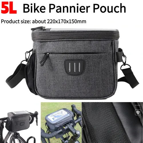 5L Bicycle Handlebar Bag Large Capacity Waterproof Phone Case Holder 6.7 Inches Touchscreen Cycling Package for MTB Road Bike