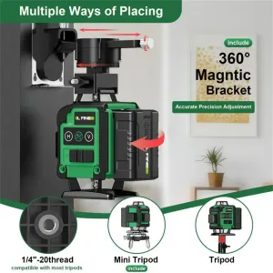 LFINE 4D 16 Lines Laser Level with Dual Rechargeable Batteries USB Powered Self-Leveling Multi-Line Cross Leveling Tool Includes Deluxe Fabric Pouch and Wireless Remote Control for Construction and Home Remodeling