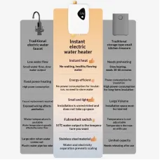 Tevorex 3800W Mini Electric Tankless Water Heater Fast Heating Instant Hot Water Heater for Kitchen & Bathroom