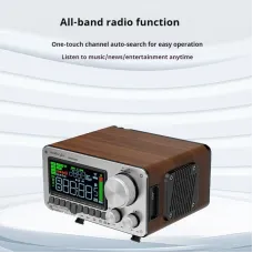 HanRongDa HRD-802 Wooden bluetooth Speaker Multi-band Radio Dual Speaker Portable Radio with VA Display Screen Dual 52mm Speakers Bass Support TF Card 3.5mm Playback Alarm Clock Full Band FM Radio Player Speakers