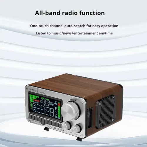 HanRongDa HRD-802 Wooden bluetooth Speaker Multi-band Radio Dual Speaker Portable Radio with VA Display Screen Dual 52mm Speakers Bass Support TF Card 3.5mm Playback Alarm Clock Full Band FM Radio Player Speakers