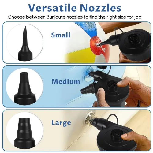 USB Rechargeable Portable Electric Air Pump 2000mAh Battery Lightweight Design 3 Nozzle Options Quick Inflation Deflation for Air Mattress Pool Floats Vacuum Bags Camping