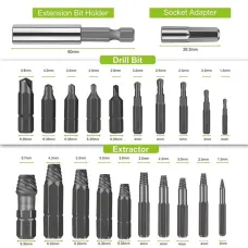 22pcs Screw Extractor Set High Speed Steel 4241 Magnetic Drill Bit Holder Stripped Damaged Screws Bolts Remover Tool