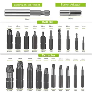 22pcs Screw Extractor Set High Speed Steel 4241 Magnetic Drill Bit Holder Stripped Damaged Screws Bolts Remover Tool