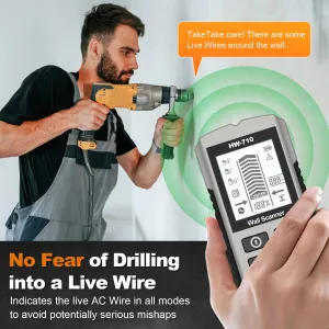 New 6-in-1 HW-710 Wall Scanner Stud Finder Handheld Sensor with LCD Display Metal and AC Wire Detection