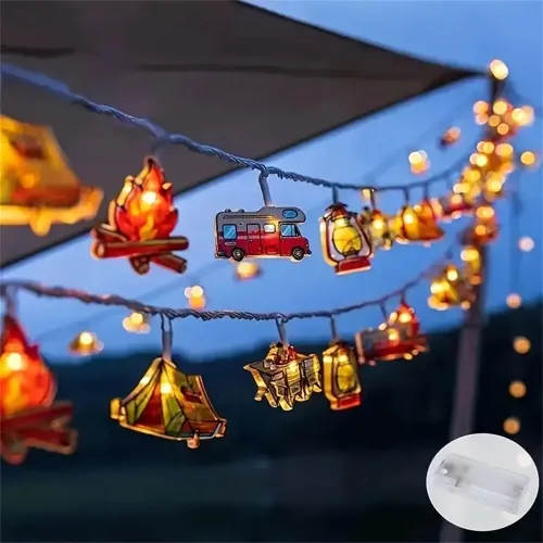 IPRee 2M LECamping Pattern String Lights Camping Shape Atmosphere Decorative Fairy Lamp for Outdoor Camping Home Garden Yard Decor