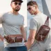 BULLCAPTAIN Men's Genuine Leather Waist Bag Large Capacity Chest Bag Outdoor Sports Zipper Fanny Packs