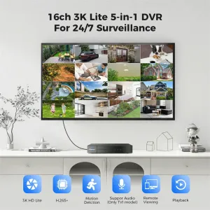 Hiseeu 3K 5MP 16CH H.265+ DVR Security Digital Video Recorder Advanced DVR with Person Vehicle Detection for CCTV Security Camera Support AHD TVI CVI CVBS IP Camera Remote Access