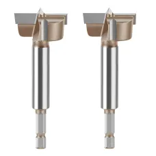 10mm to 50mm Professional Hexagonal Shank Woodworking Hinge Boring Bit Tungsten Carbide Blade Three-Tooth Double Blade Design Multiple Sizes