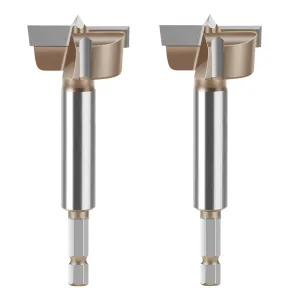 10mm to 50mm Professional Hexagonal Shank Woodworking Hinge Boring Bit Tungsten Carbide Blade Three-Tooth Double Blade Design Multiple Sizes