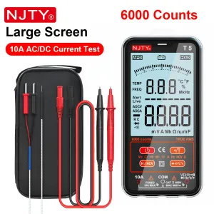 NJTY T5 Digital Multimeter 6000 Counts Smart Tester Measures Voltage Current Resistance Frequency Temperature Auto Ranging Battery Powered True RMS Large LCD Screen