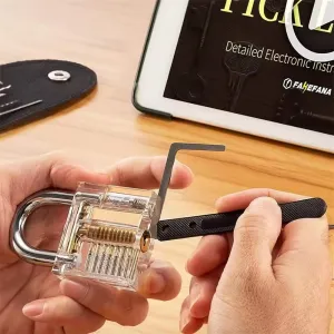 36pcs Lock Pick Set Transparent Training Locks Lock Picking Practice Kit Anti Slip Grip Lock Picks High Precision Cylinder Locksmith Tools Portable Storage Bag