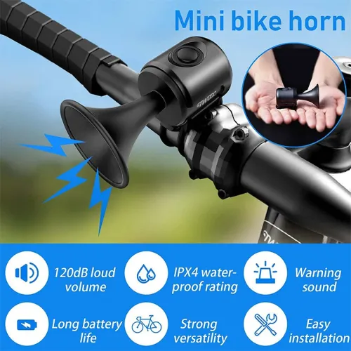 120dB Loud Bike Horn Bell Long Battery Waterproof Handlebar Visibility Easy Installation Alarm Warning Bicycle Bell