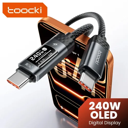 Toocki TX111C4 PD240W Type-C to Type-C Cable with Smart OLED Display PD3.1 SFC2.0 Fast Charging Data Transmission Tinned Copper Core Line 1M Long for iPhone 17 17 Pro 16 Pro Max 15 for Xiaomi 17pro for Huawei Mate XTs for OPPO for VIVO