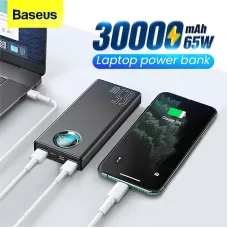 Baseus 65W USB PD 30000mAh Power Bank PD QC3.0 FCP SCP Fast Charging External Battery Charger 3 Inputs & 5 Outputs with 100W USB-C to USB-C Cable for iPhone 16 16 Pro 15 Mini for Samsung Galaxy Z Flip6 Xiaomi 15 pro for iPad Pro 2020 MacBook Air 2020