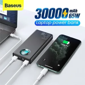 Baseus 65W USB PD 30000mAh Power Bank PD QC3.0 FCP SCP Fast Charging External Battery Charger 3 Inputs & 5 Outputs with 100W USB-C to USB-C Cable for iPhone 16 16 Pro 15 Mini for Samsung Galaxy Z Flip6 Xiaomi 15 pro for iPad Pro 2020 MacBook Air 2020