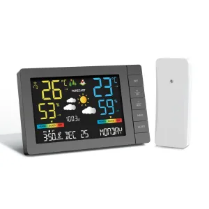 Wireless Weather Station with Color Display Indoor Outdoor Thermometer Hygrometer with Forecast Radio Controlled Clock Multi Language Moon Phase Barometer Alarm