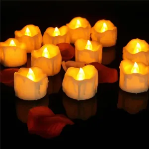 12pcs LED Electronic Tealight Remote Control Timing Tears Christmas Wedding Birthday Confession Decoration Flash Candle with 2-Key Remote Control