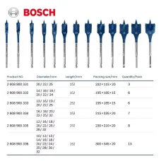 13pcs for Bosch Expert Series Wood Drill Bit Set 152mm Long Flat Milling Design Selfcut Speed Hex Shank for Impact Electric Drills Woodworking Tools