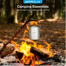 Astrolux Ti-M1 Titanium Mug Titanium Pot Lightweight Camping Pot Titanium Cup Titanium Backpacking Pot with Portable Foldable Handles for Outdoor Camping Hiking Backpacking