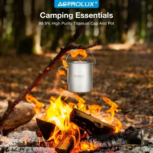 Astrolux Ti-M1 Titanium Mug Titanium Pot Lightweight Camping Pot Titanium Cup Titanium Backpacking Pot with Portable Foldable Handles for Outdoor Camping Hiking Backpacking