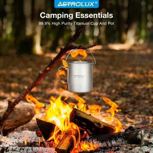 Astrolux Ti-M1 Titanium Mug Titanium Pot Lightweight Camping Pot Titanium Cup Titanium Backpacking Pot with Portable Foldable Handles for Outdoor Camping Hiking Backpacking