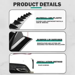 3pcs Set Spoiler General Shark Fin Kit Three-Section Universal Car Rear Bumper Lip 7-Fin Diffuser Anti-Collision for BMW E60 E46 E90 F10 for Audi A4 B8 A6