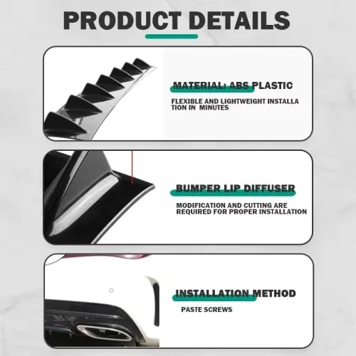 3pcs Set Spoiler General Shark Fin Kit Three-Section Universal Car Rear Bumper Lip 7-Fin Diffuser Anti-Collision for BMW E60 E46 E90 F10 for Audi A4 B8 A6