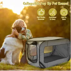 Xmund Foldable Dog and Cat Travel Crate Portable PopUp Dog Crate with Zipper Mesh Door Foldable Small Dog Seat Kennel for Indoor Outdoor Puppy, Cat and Small Pets