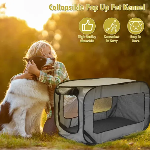 Xmund Foldable Dog and Cat Travel Crate Portable PopUp Dog Crate with Zipper Mesh Door Foldable Small Dog Seat Kennel for Indoor Outdoor Puppy, Cat and Small Pets