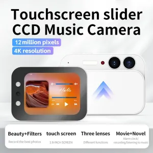 DC107 CCD 12MP HD Sliding Cover Digital Camera 4K Video Recording 2.8 Inch Touch Screen Beauty Selfie 3600mAh Battery OTG Triple Lens Camera System