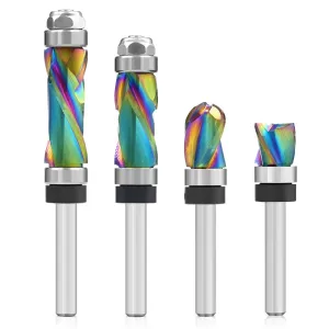 LAVIE 1/4 Inch 6.35mm Shank Nano Coated Spiral Compression Flush Trim Router Bit Top & Bottom Bearing Milling Cutter for Wood MDF Decorative Panels