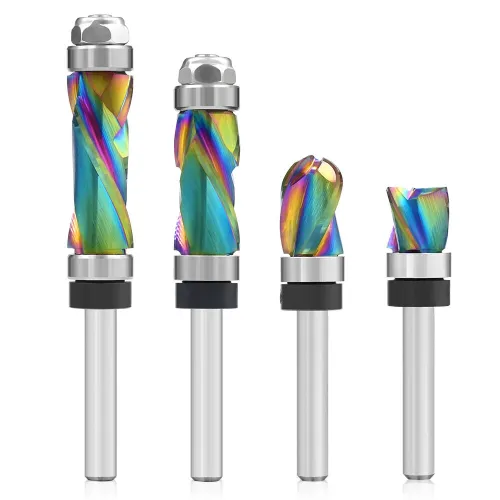 LAVIE 1/4 Inch 6.35mm Shank Nano Coated Spiral Compression Flush Trim Router Bit Top & Bottom Bearing Milling Cutter for Wood MDF Decorative Panels