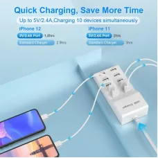 50W 10-Ports Power Hub Smart Plug Charging Dock 10xUSB-A Fast Charging Power Strip EU Plug US Plug for iPhone 15 14 13 for Huawei Pura 70 Ultra for Xiaomi Civi 4 Pro for Samsung Galaxy S24 for MacBook for iPads
