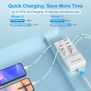 50W 10-Ports Power Hub Smart Plug Charging Dock 10xUSB-A Fast Charging Power Strip EU Plug US Plug for iPhone 15 14 13 for Huawei Pura 70 Ultra for Xiaomi Civi 4 Pro for Samsung Galaxy S24 for MacBook for iPads