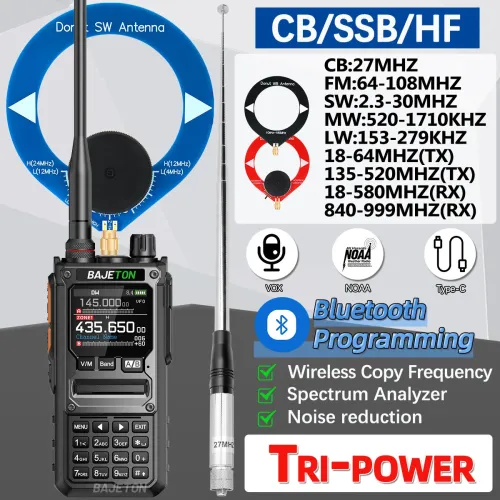 BAJETON BJ-7800 10W Walkie Talkie Long Range SW MW LW AM SSB CB Receive Wireless bluetooth Programming NOAA Two Way Radio