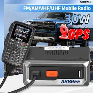 ABBREE AR-7600 V2 30W GPS Dual Band Walkie Talkie with NOAA Weather Alert Air Band Receive DTMF 500 Channels Long Range Wireless Copy Frequency Mobile Ham Radio for Car Vehicle