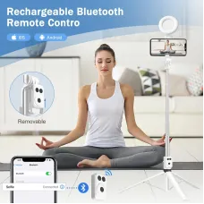 BT12 Selfie Stick Tripod with Filling Light Stainless Steel Phone Selfie Stick bluetooth Remote Control Stable Three-Legged Support for Live Broadcasts Video Shooting