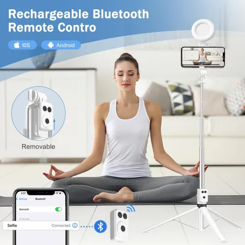 BT12 Selfie Stick Tripod with Filling Light Stainless Steel Phone Selfie Stick bluetooth Remote Control Stable Three-Legged Support for Live Broadcasts Video Shooting