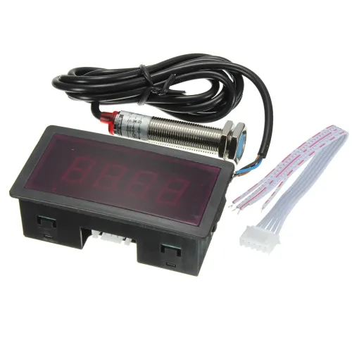 1Set Measuring Gauge 4 Digital Red LED Tachometer RPM Speed Meter 10-9999RPM Hall Proximity Switch Sensor NPN