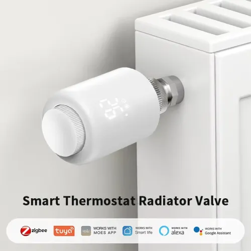 5Pcs Tuya Zigbe Smart Thermostat Radiator Valve Temperature Schedule Setting Window Open Detection Function APP Remote Voice Control Work with Alexa Google Assistance