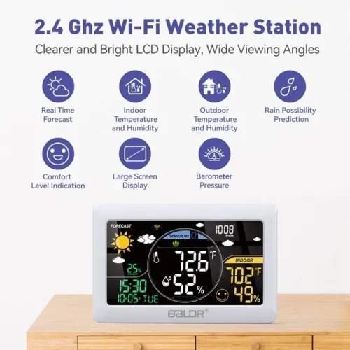 BALDR Wifi Weather Station Alarm Clock Wireless Indoor Outdoor Thermometer Forecast Station App Remote Control