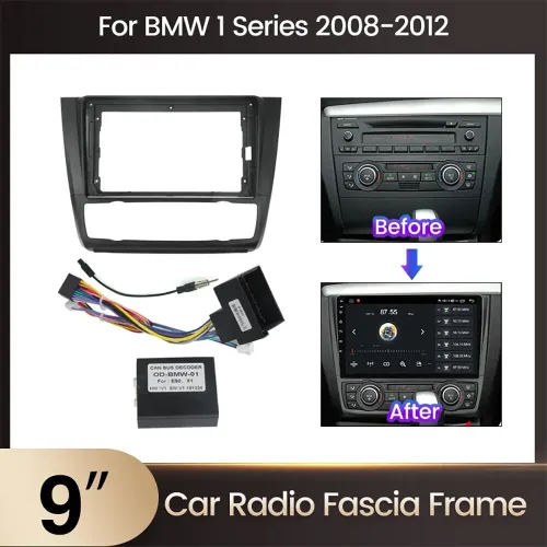 9 inch Car Player Panel Plate Trim Bracket Kit Dashboard Radio Frame Trim Strip 2 Din Stereo Radio for BMW 1 Series/E87 E81