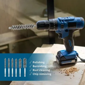 Premium Stainless Steel Bore Brush Set 6 pcs Silver Straight Wire Bristle for Drill Efficient Cleaning Rust Removal