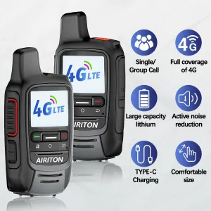 2Pcs AIRITON AI-300 4G LTE Long Range Walkie Talkie Unlimited Distance Type-C Charging Clear Sound Noise Cancellation Portable Two Way Radio