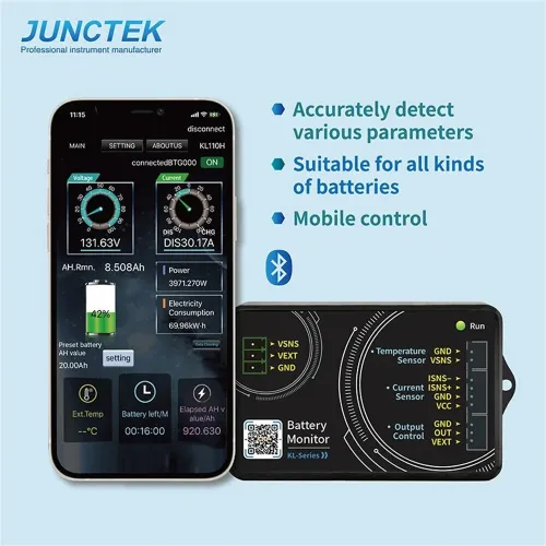 JUNCTEK Battery Monitor Bluetooth KL-F DC 0-120V 0-600A Battery Tester Voltage Current VA Meter Battery Coulomb Meter Capacity Indicator