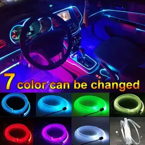 3/5M Car Interior Decoration Light 7 Color Changing Car Atmosphere Flexible LED Light Strip USB Powered for Most of Cars