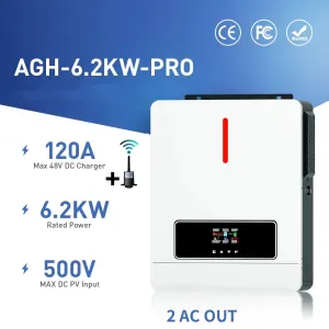 DAXTROMN Power 6.2KW Solar Inverter 48VDHybrid Mppt 6200W Pure Sine Wave Charge Controller 120A Off Grid Grid-Tie AGH-6.2KW-PRO